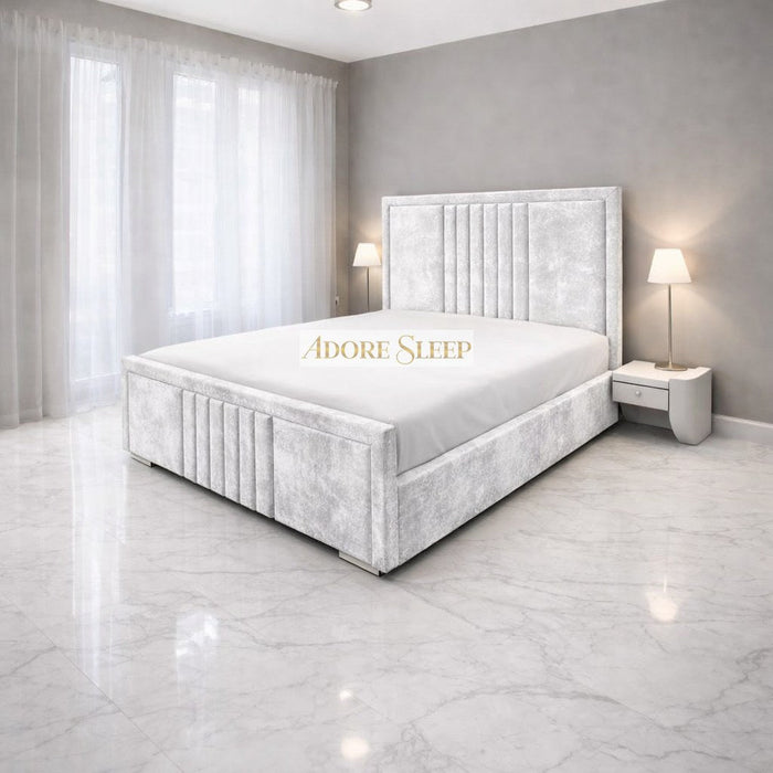 Crushed Velvet White - Riviera Maison Luxury Panelled Upholstered Bed Frame