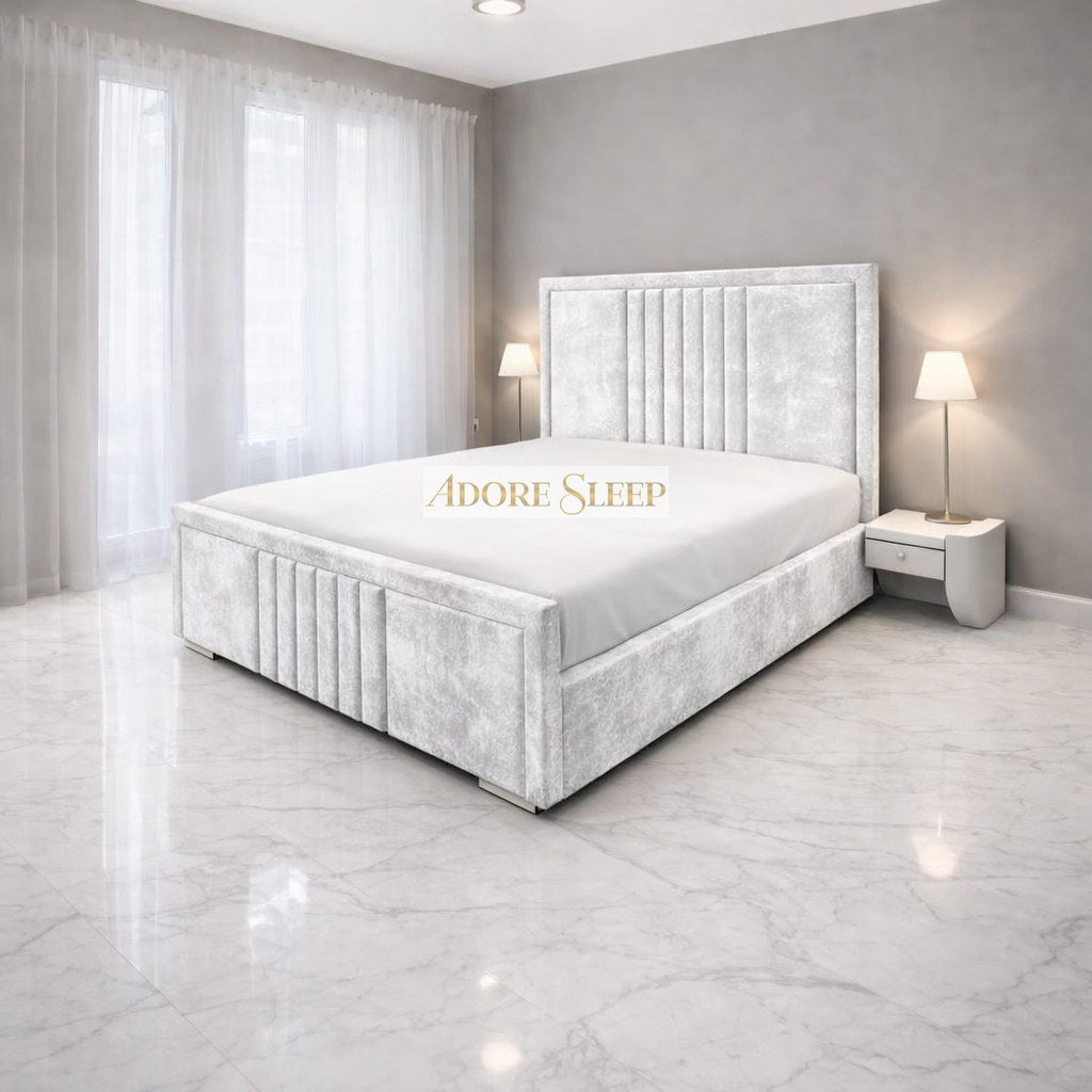 Crushed Velvet White - Riviera Maison Luxury Panelled Upholstered Bed Frame