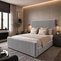 Plush Velvet Silver - Mayfair Flute Luxury Ribbed Upholstered Bed Frame