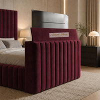 Plush Velvet Maroon - Mayfair Luxury Channelled TV Bed – Premium Upholstered Bed Frame with Integrated TV Footboard