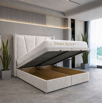 Plush Velvet Silver - Valençay Flared Sunburst Wingback Bed | Luxury Divan Ottoman Upholstered Bed Frame