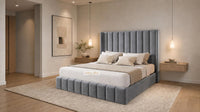Naples Slate Grey - Chelsea Luxury Channel Panel Bed – Premium Upholstered Bed Frame with Statement Headboard